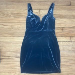 Blue Velvet V-Neck Cocktail Dress